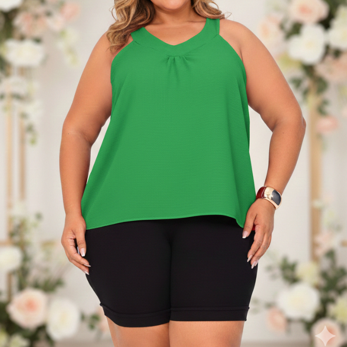 Conjunto Feminino Plus Size Short e Blusa no Crepe Dunas Moda Maior Estilo Alfaiataria Confortável
