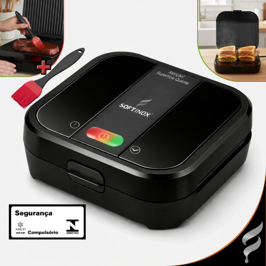 Imagem Sanduicheira e Grill Churrasqueira Elétrica 2 em 1 Antiaderente + Pincel de Silicone 750w 127v/220v