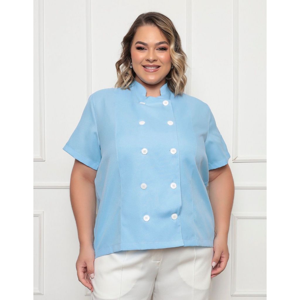 Dolma Chef Feminina Plus Size Teodora Azul Claro Gardenia Uniformes