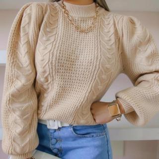 Blusa Feminina Tricot Pipoca Tricô Moda Blogueira Inverno Frio Manga Bufante Tendencia Novidade em Oferta na Shopee