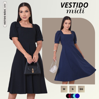 Vestido Social Midi Moda Evangelica Elegante 100% Algodao Qualidade Premio Preço Promocional em Oferta na Shopee