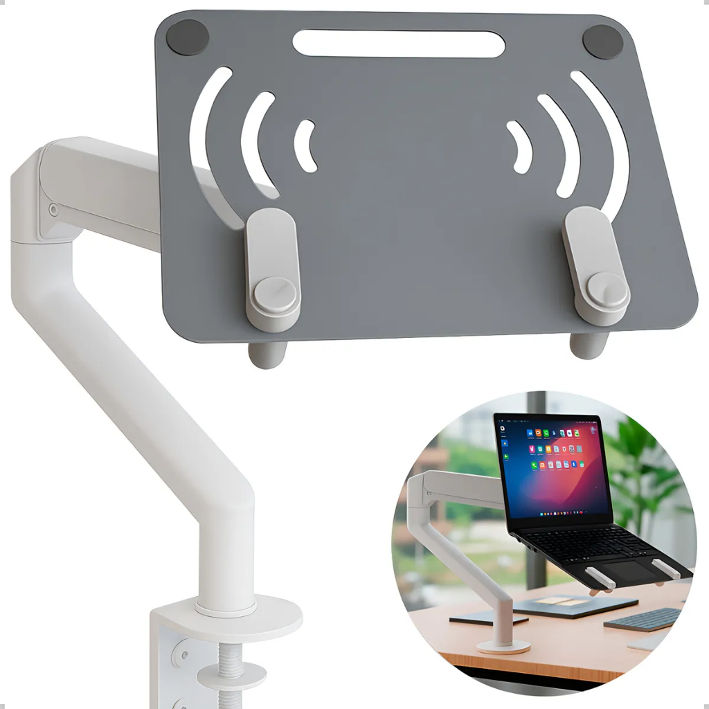 Suporte Articulado para Notebook de Mesa Ergonômico com Ajuste de Altura e Ângulo