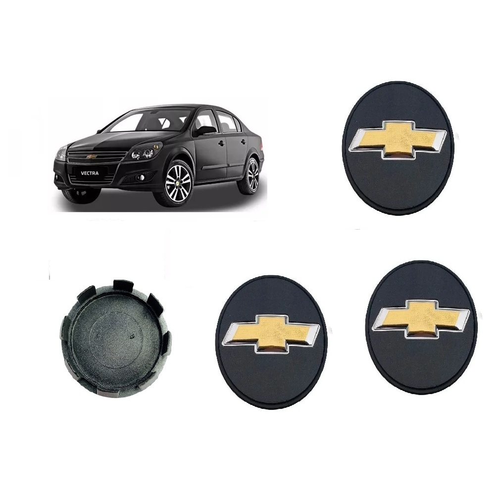 Jogo Calota Meio Centro Miolo Roda Gm Dourado Vectra Elite 56mm preto
