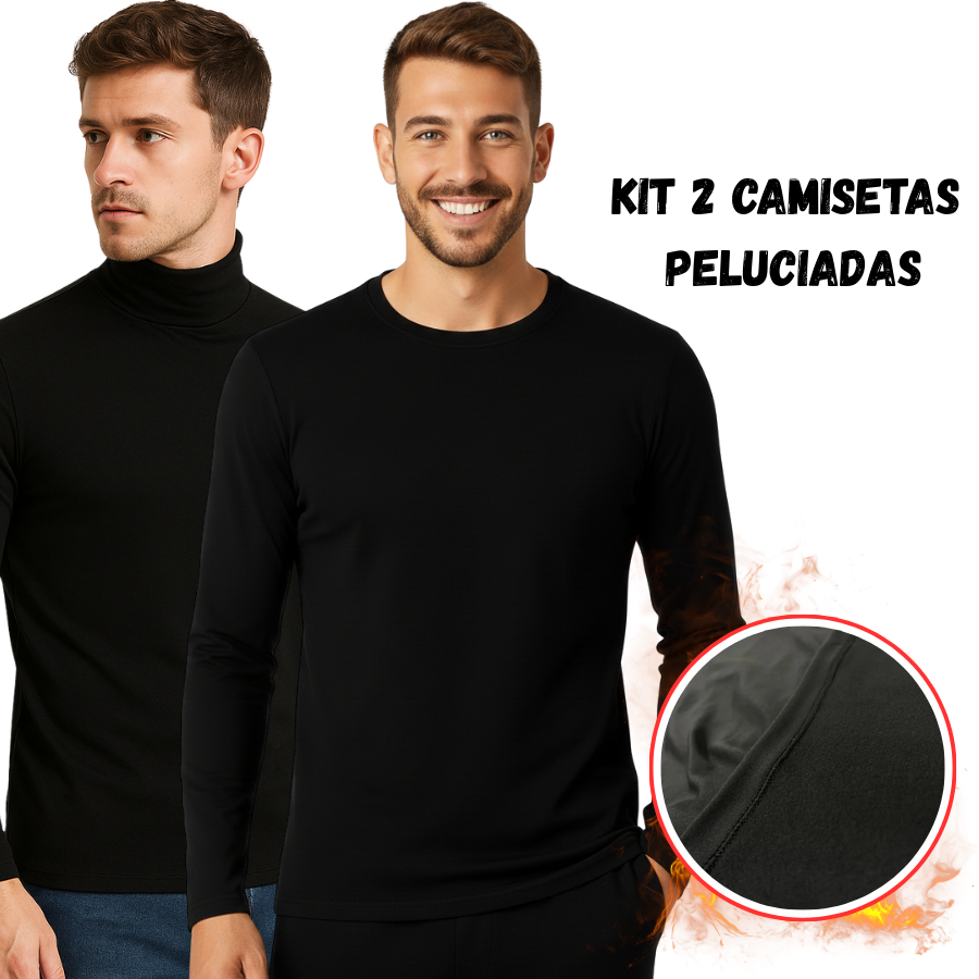 Kit 2 Camisetas Térmicas Masculina Gola Redonda E Gola Alta Inverno Frio Viagem