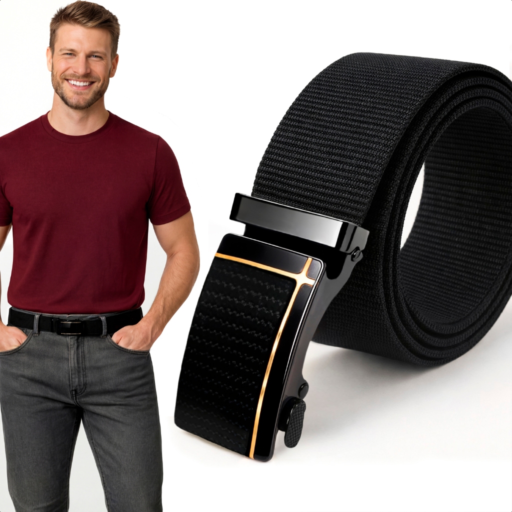 Cinto Masculino Casual Social Estiloso Ajustável 120cm Fivela Automática De Metal