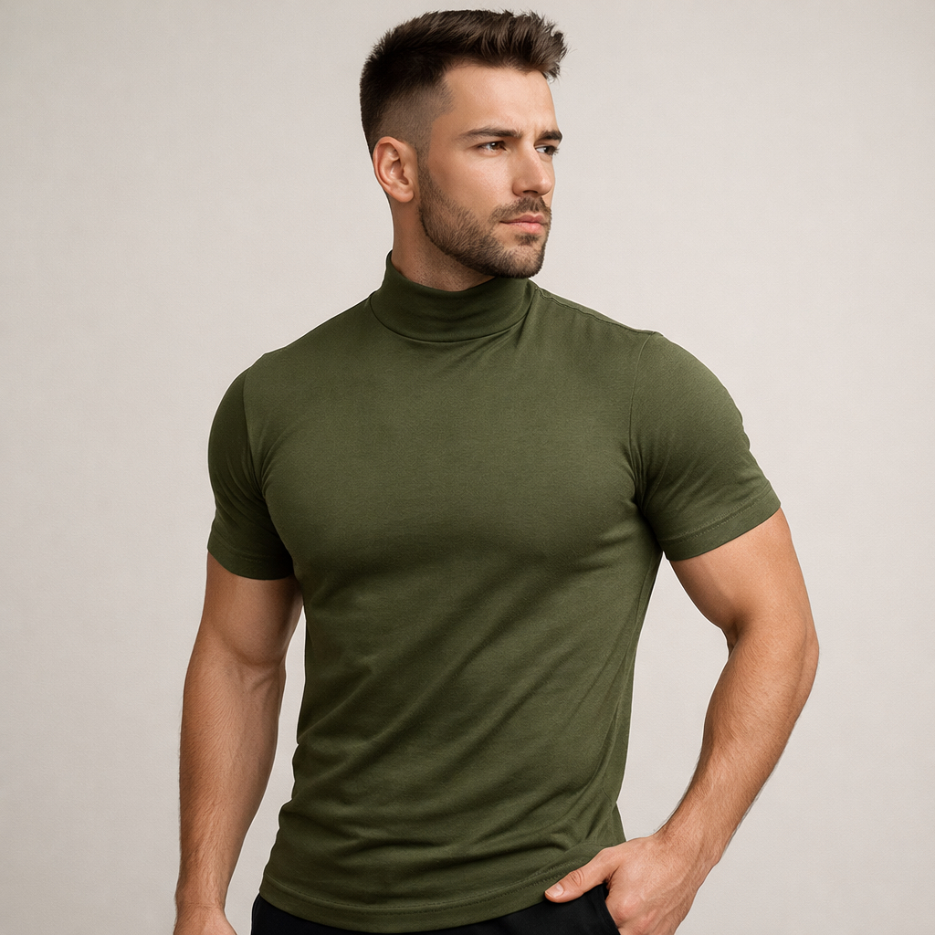 Camiseta Masculina Gola alta Manga Curta