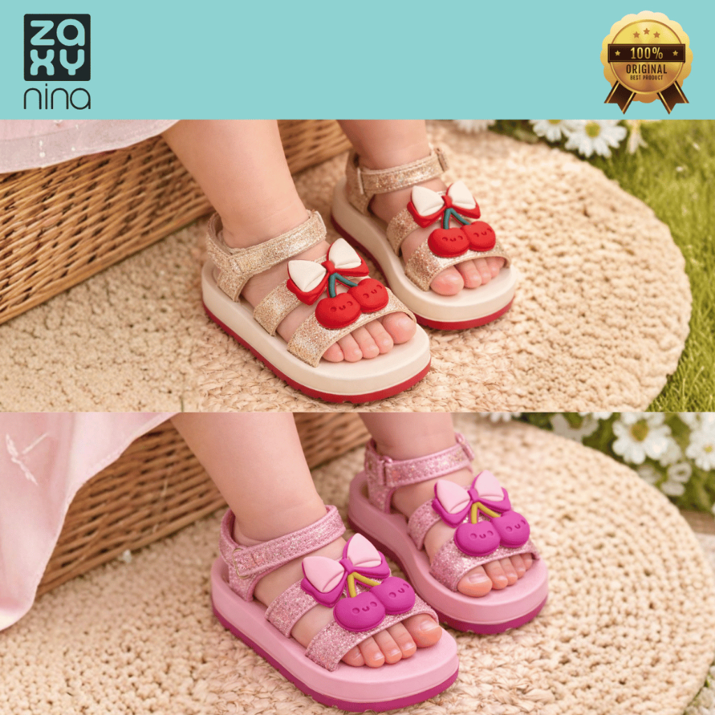 Sandália ZaxyNina Infantil Bebe Meninas Cereja Papete Conforto Brilho Primeiros Passos Original em Oferta na Shopee