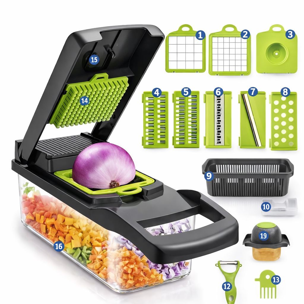Fatiador de Legumes 16 em 1 Cortador Ralador Picador Multifuncional Cozinha com Lâminas Inox
