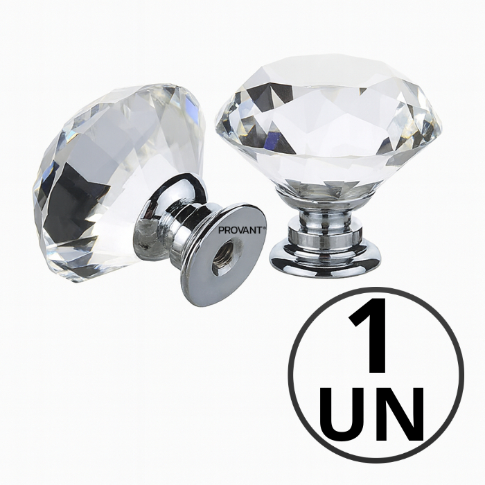 Puxador de Cristal 30mm Cromado Para Gaveta Armário