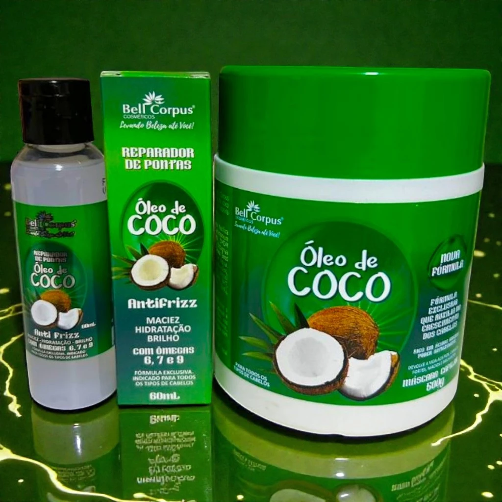 Kit Óleo de Coco Revitalização Capilar Óleo para Cabelo + Máscara de Hidratação Bell Corpus — imagem 1
