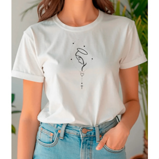 Camisa Camiseta Feminina Minimalista Estampa Maria Terço Religiosa Cristã Fé Algodão 100% Fio 30.1 em Oferta na Shopee