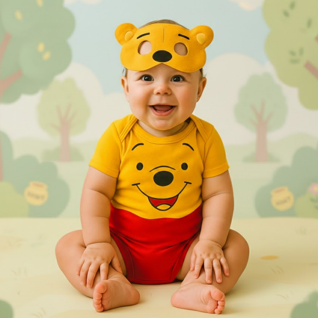 Body Bebe Temático Mêsversario Ursinho Pooh - 100% Algodão - Manga Curta em Oferta na Shopee