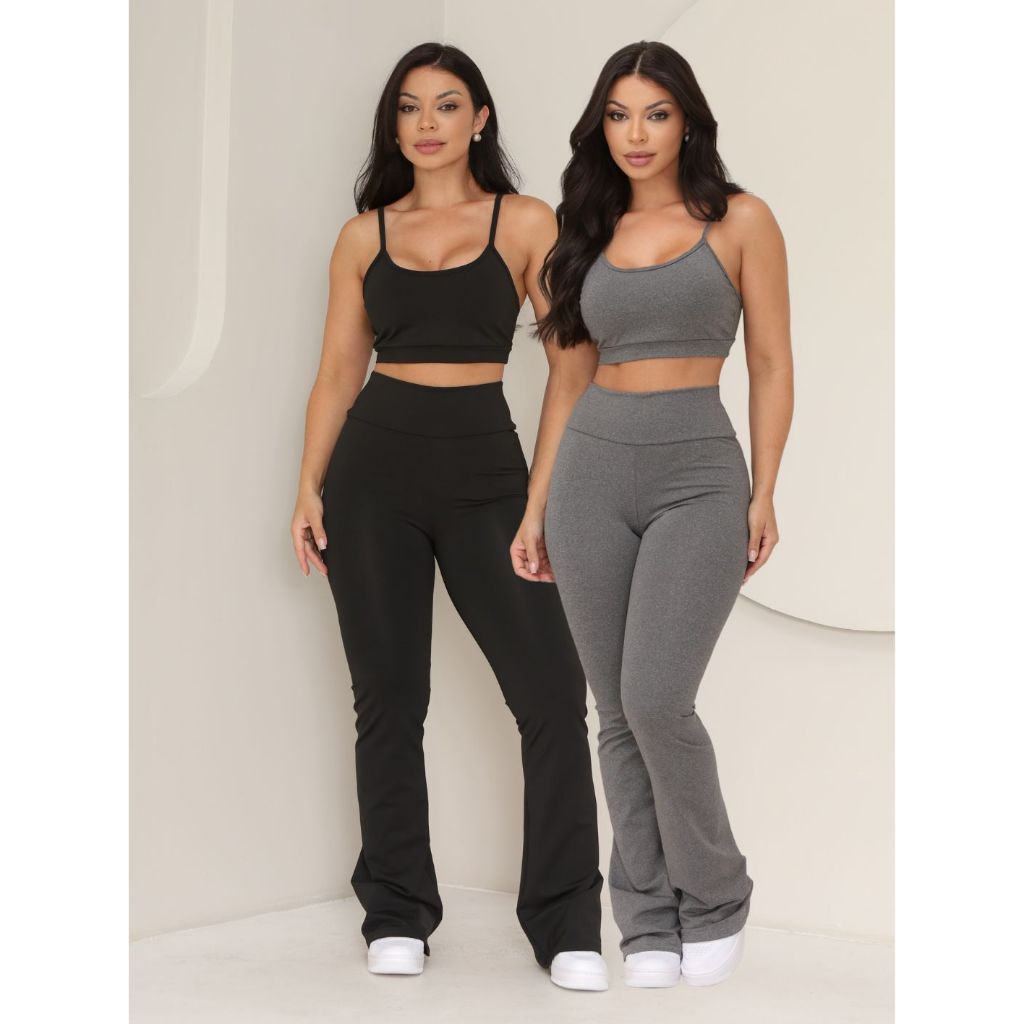 kit 2 Conjunto Calça e Top Legging Flare Leg Boca De Sino Bailarina