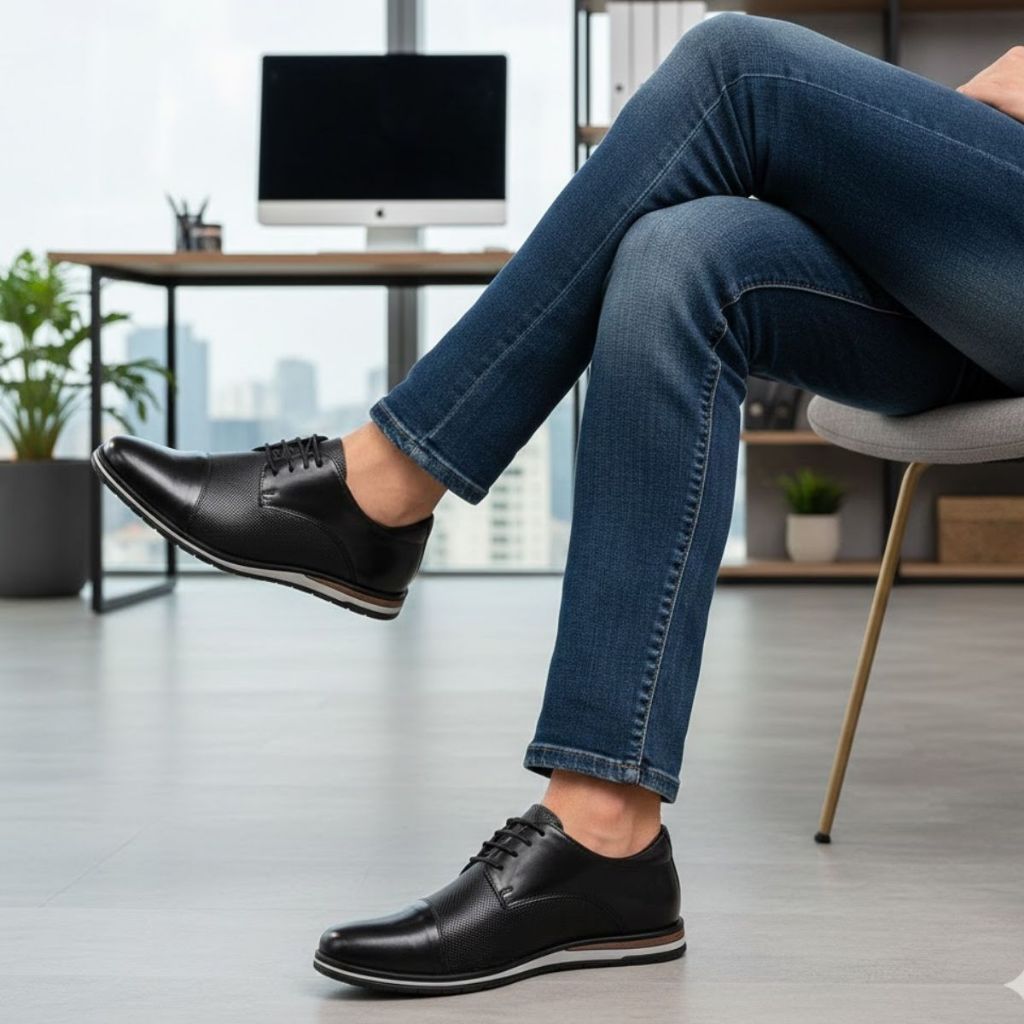 Sapato Social Casual Derby Oxford De Amarrar Masculino Em Couro Legitimo Macio Confortável