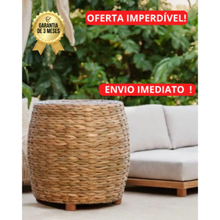 Puff Redondo Natural Rústico De Palha De Taboa em Oferta na Shopee