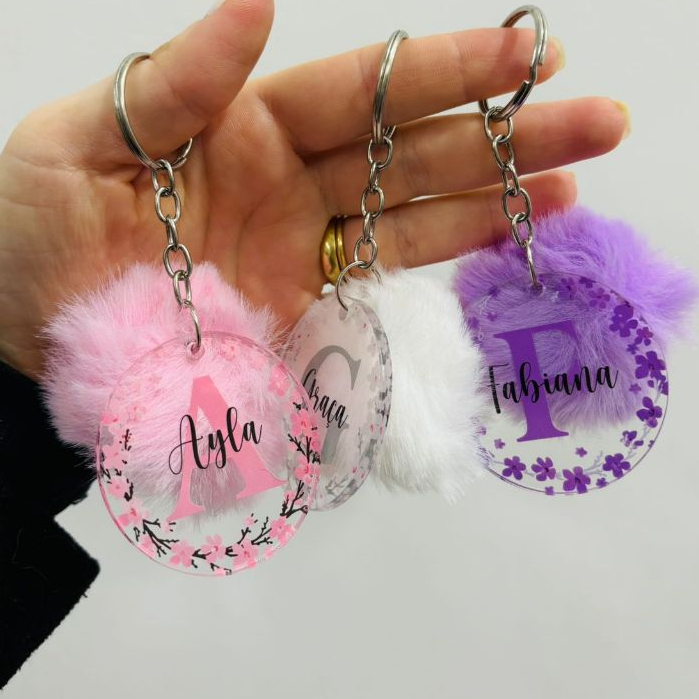 Chaveiro Floral Personalizado com Nome (Acompanha Pompom) em Oferta na Shopee