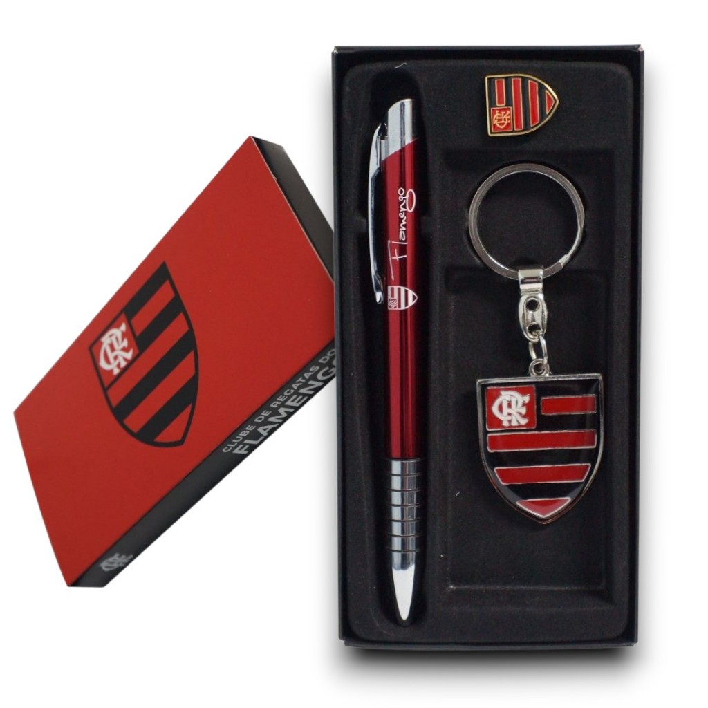 KIT FLAMENGO CANETA, CHAVEIRO E BOTON PRODUTO OFICIAL em Oferta na Shopee