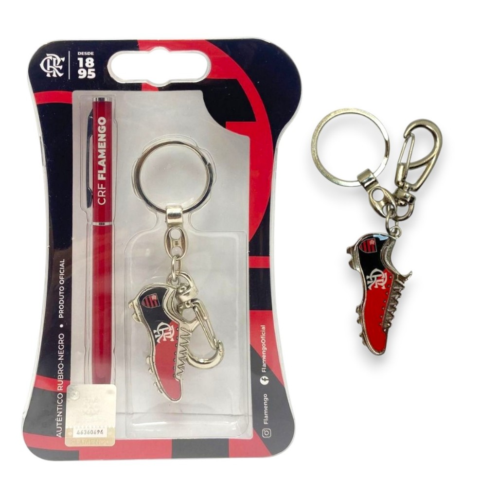 KIT CANETA E CHAVEIRO CHUTEIRA FLAMENGO OFICIAL em Oferta na Shopee
