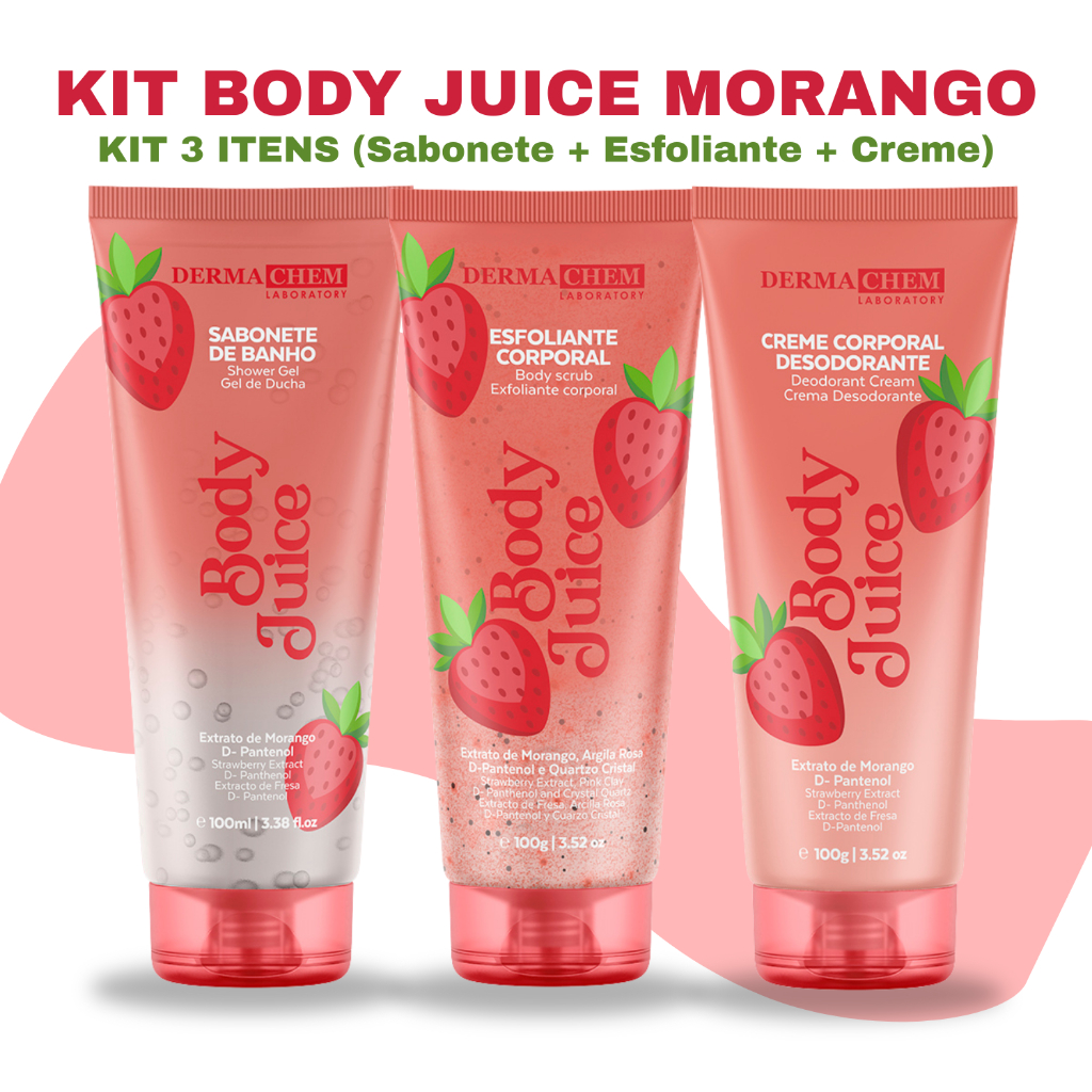 KIT BODY JUICE MORANGO 3 ITENS 🍓 (Sabonete, Esfoliante e Creme)