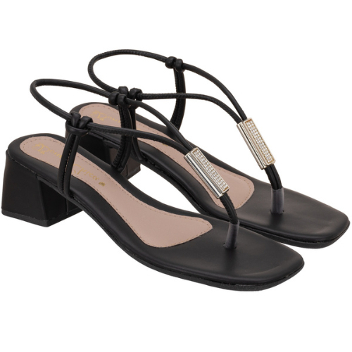 Sandália Dedo Salto Bloco 5cm Feminina Delicada Confortável Brilho Casual Moda Verão Promoção