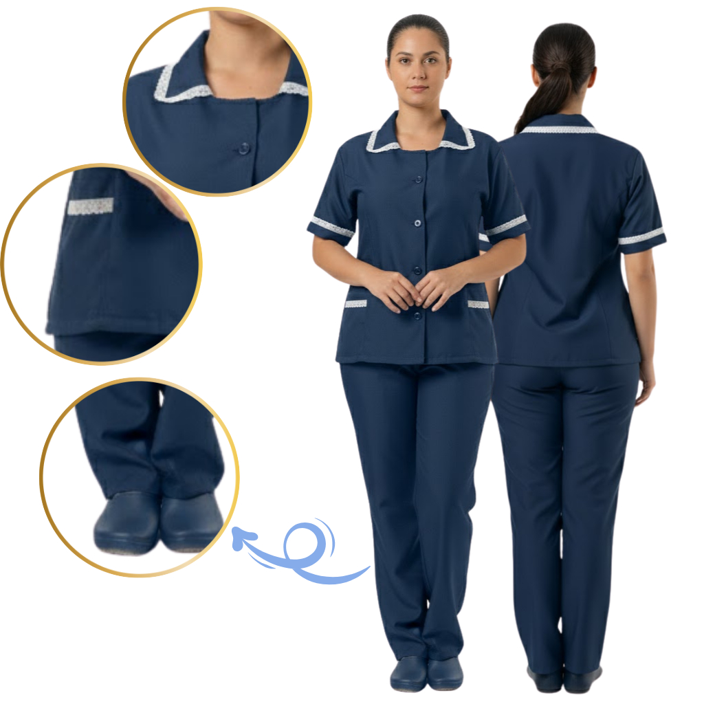 Conjunto Uniforme Copeira Profissional Faxineira Domestica Babá Camareira Trabalho Domestico