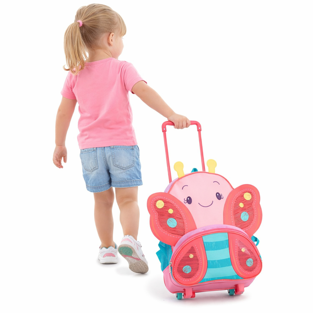 Mochila Escolar Infantil Rodinhas Unicórnio Borboleta Dinossauro Resistente Leve Menina Menino