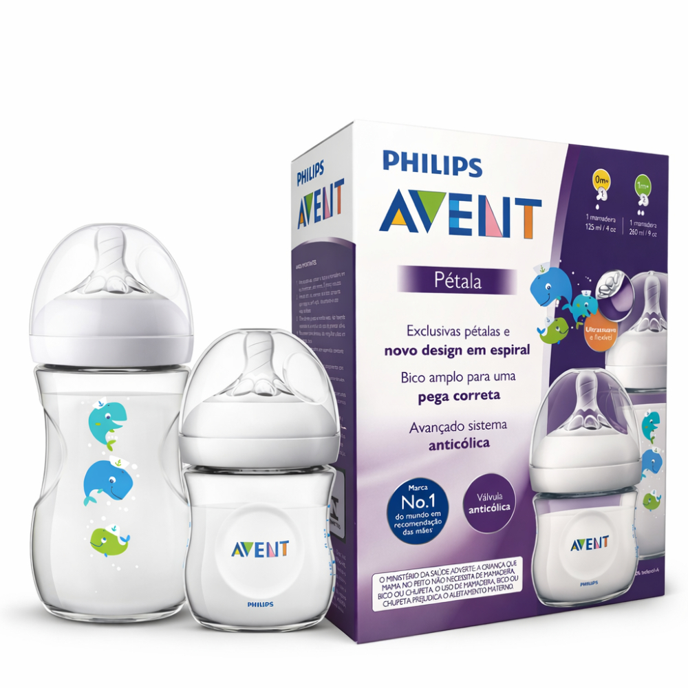 Kit 2 Mamadeiras Pétala Baleia 125ml + 260ml Duplo Philips Avent em Oferta na Shopee