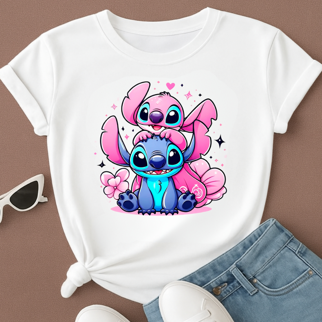 Camiseta ST1TCH e ANG3L Casal Alien **PREMIUM** 100% Algodão **ENVIO 10H** Oferta Loja Camisetei 💙💖✨