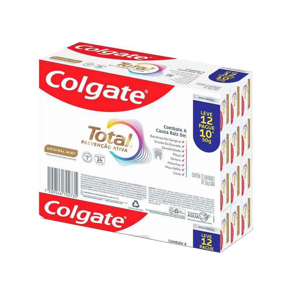Creme Dental Colgate Total Prevenção Ativa Original Mint 50g Kit 12 Unidades Proteção 24h em Oferta na Shopee