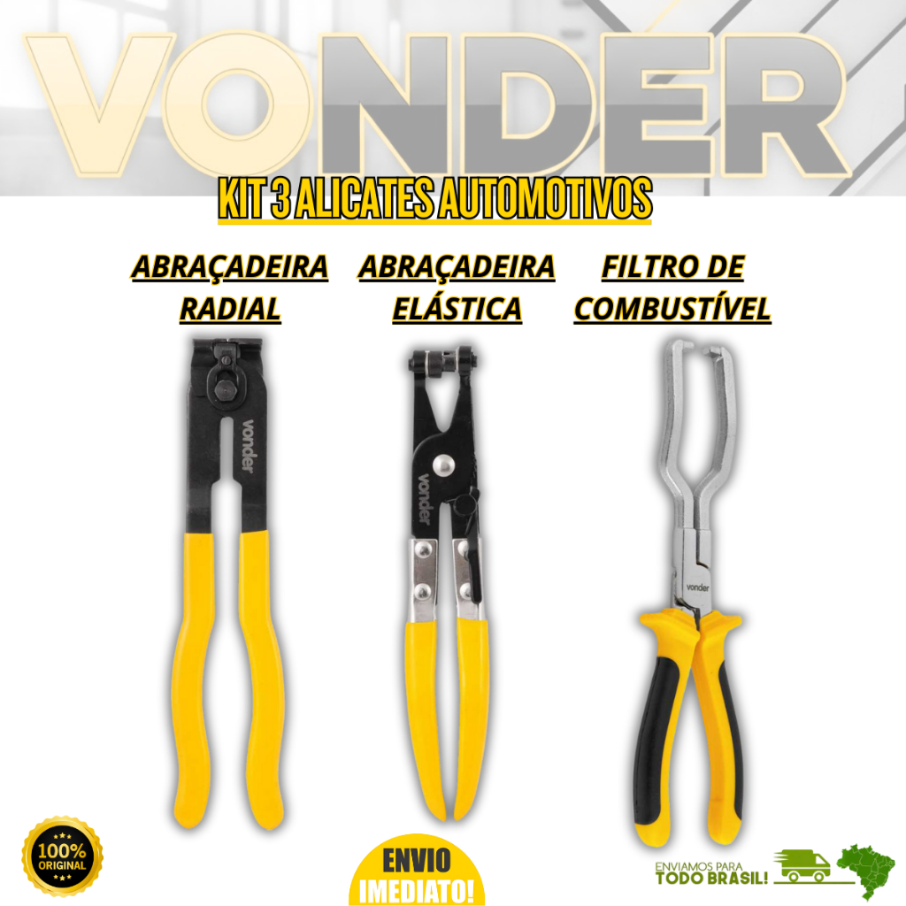 Kit 3 Alicates Automotivo Abraçadeira Radial + Abraçadeiras Elásticas + Filtro De Combustível Vonder em Oferta na Shopee