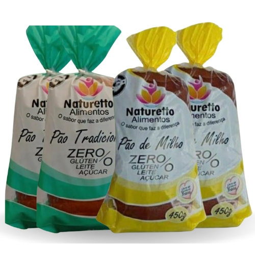 KIT PÃES DE 2 MILHO E 2 TRADICIONAL ZERO GLÚTEN / ZERO LEITE / ZERO LACTOSE / ZERO AÇUCAR