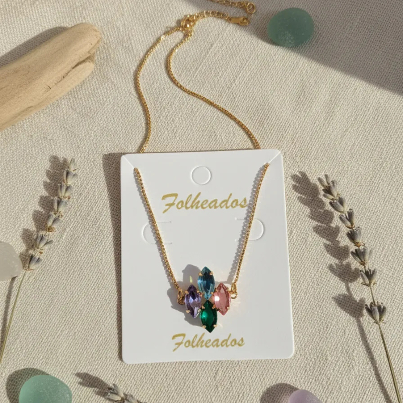 Pulseira Feminina Folheada a Ouro com Pedras Coloridas Navete