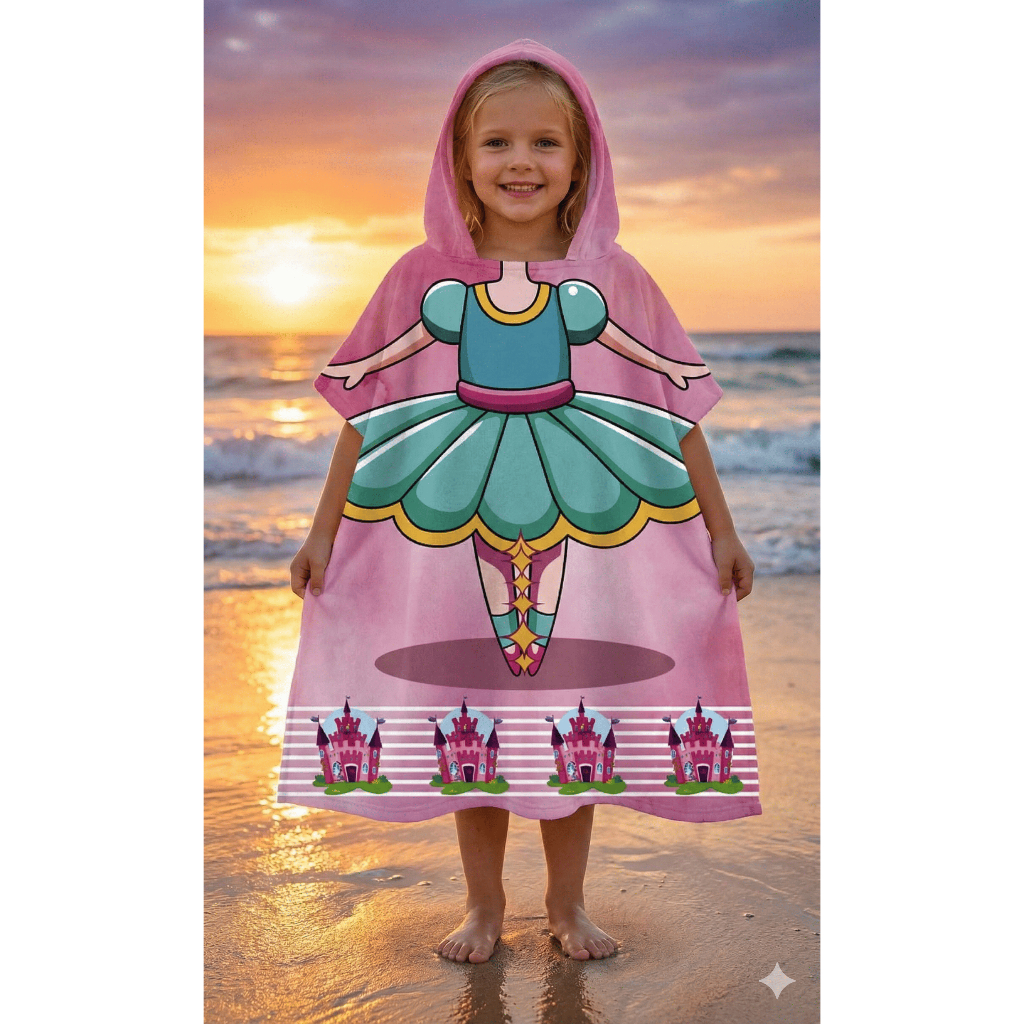 Poncho Toalha Poncho Infantil Princesa Algodão Praia Piscina Banho Verão Feminino com Capuz Atoalhado Menina Linda Decor