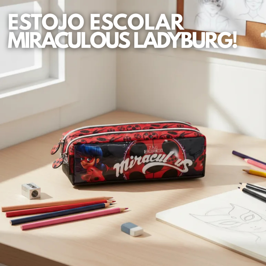 Estojo Escolar Duplo Menina Miraculous Ladyburg Vermelho Volta As Aulas Material Escola Feminino