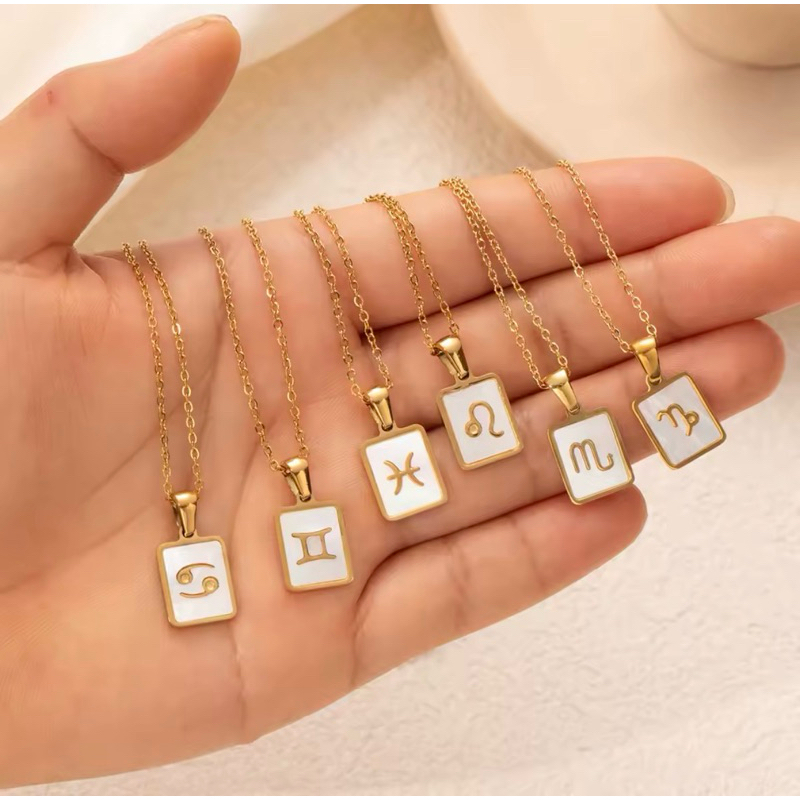 Colar a Pingente Gargantilha Signos Aço Inoxidável 316L Dourado Madrepérola Ouro Joia Presente  Água