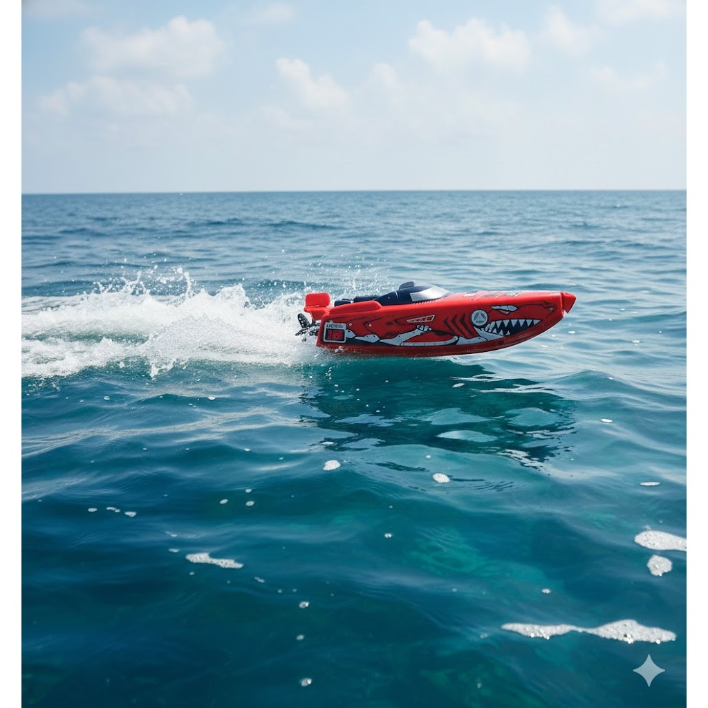 Barco de Brinquedo Robo Alive - Edição Shark Vermelho e azul controle remoto
