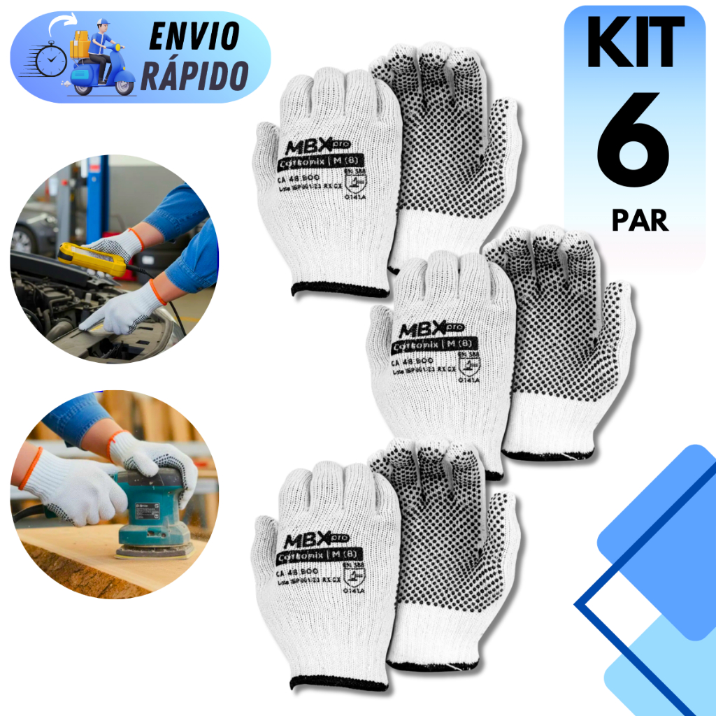 KIT 2 A 6 PARES DE LUVA TRICOTADA COM PIGMENTO  PROFISSIONAL EPI  MULTIUSO PARA SERVIÇO GERAIS MANUTENÇÃO CONSTRUÇÃO