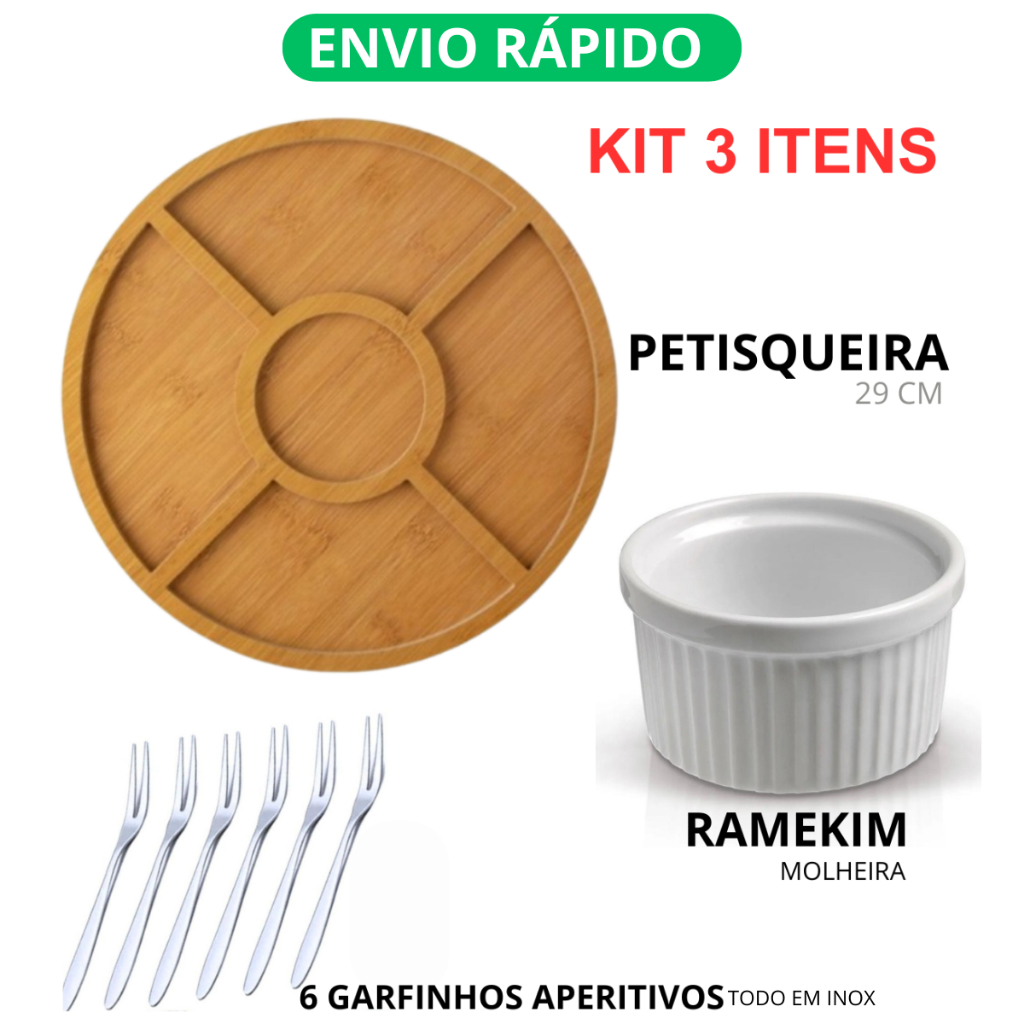 Petisqueira Redonda Para Frios Queijo Com Molheira Ramekin e Garfinhos para Petiscos kit em Oferta na Shopee