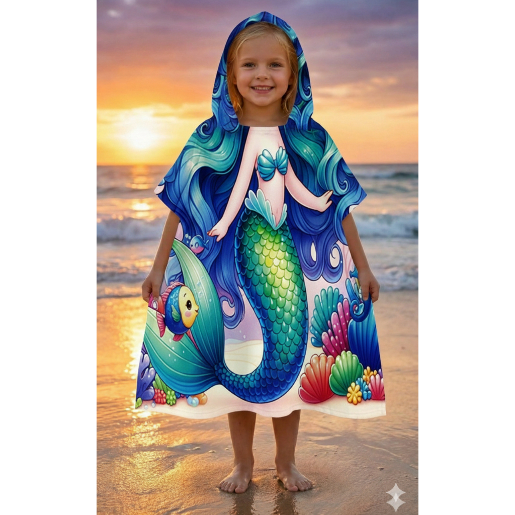 Poncho Infantil Toalha de Praia Algodão | Capuz | Secagem Rápida | Saída de Praia Kids | Toalha Infantil com Capuz LINDA