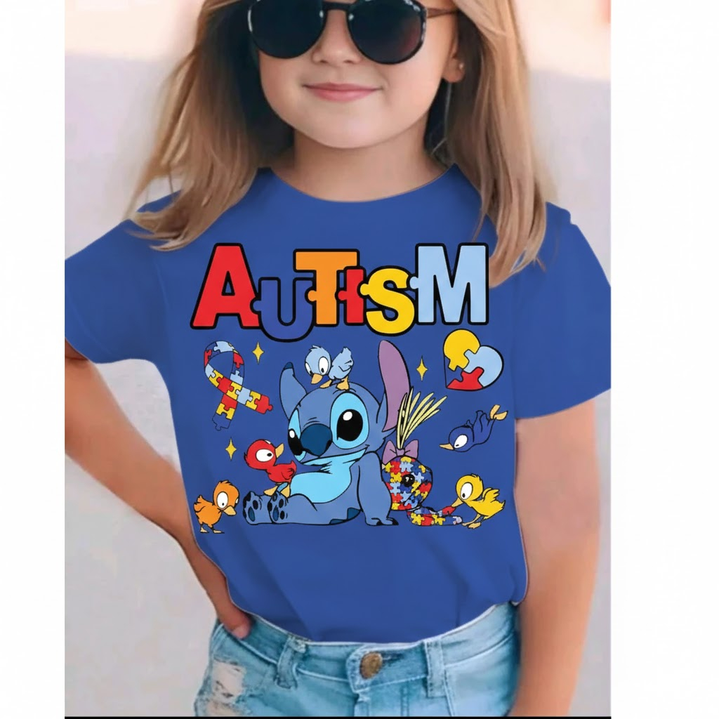 camiseta t-shirt infantil basica 100% algodão autismo estampada moda fofa juvenil tamanho do 4 ao 14