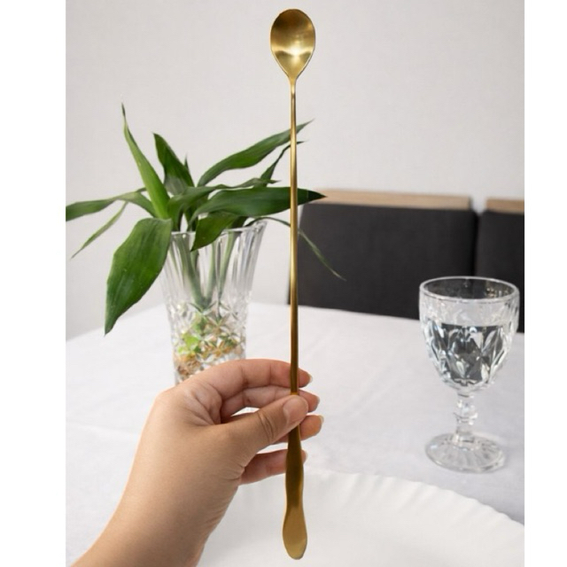 Colher de Coquetel Dourada Luxo Inox 31cm | Resistente, Chique e Custo-Benefício