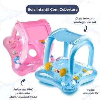 Boia Infantil Cobertura Fralda 65CM Bote Coberto Inflável Piscina Boia Com Proteção Para Bebê em Oferta na Shopee