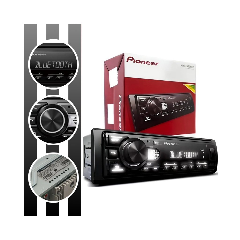 Som Automotivo Mvhs235bt Rádio Fm Usb Bluetooth 5.0 Painel Branco Pioneer