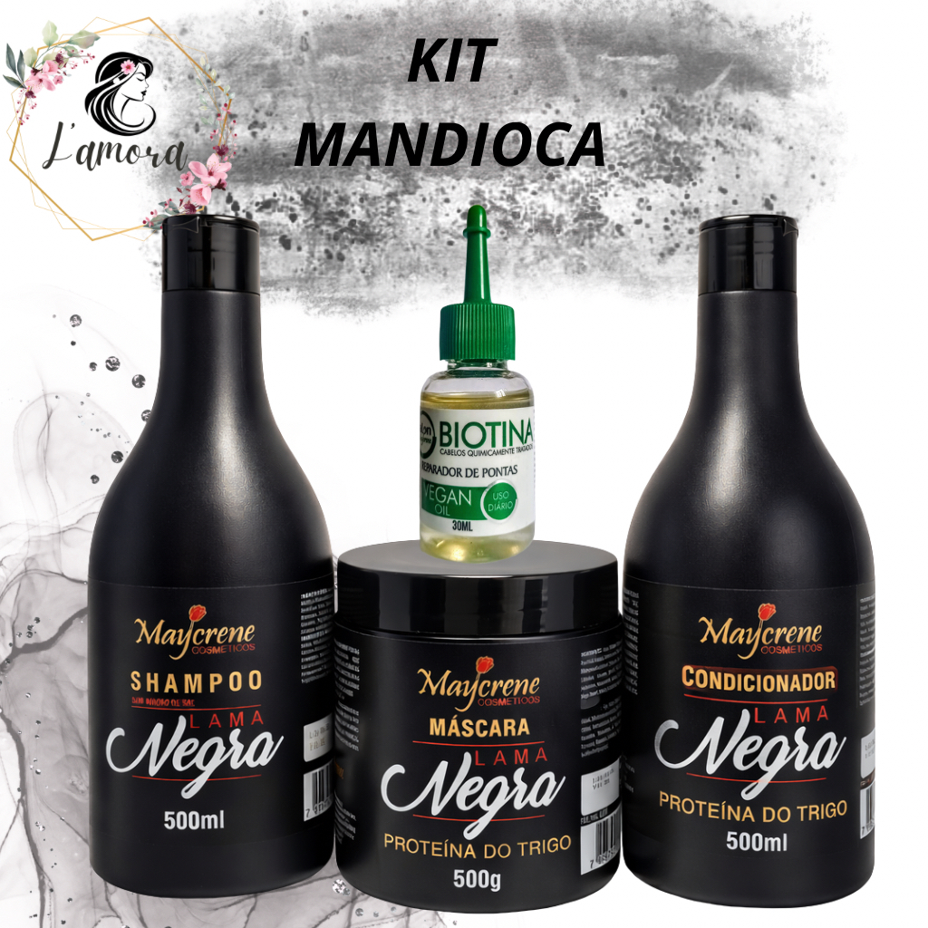 Kit Matizador Lama Negra Ativador Tons Escuros Maycrene + oleo reparador de pontas biotina 30 ml em Oferta na Shopee