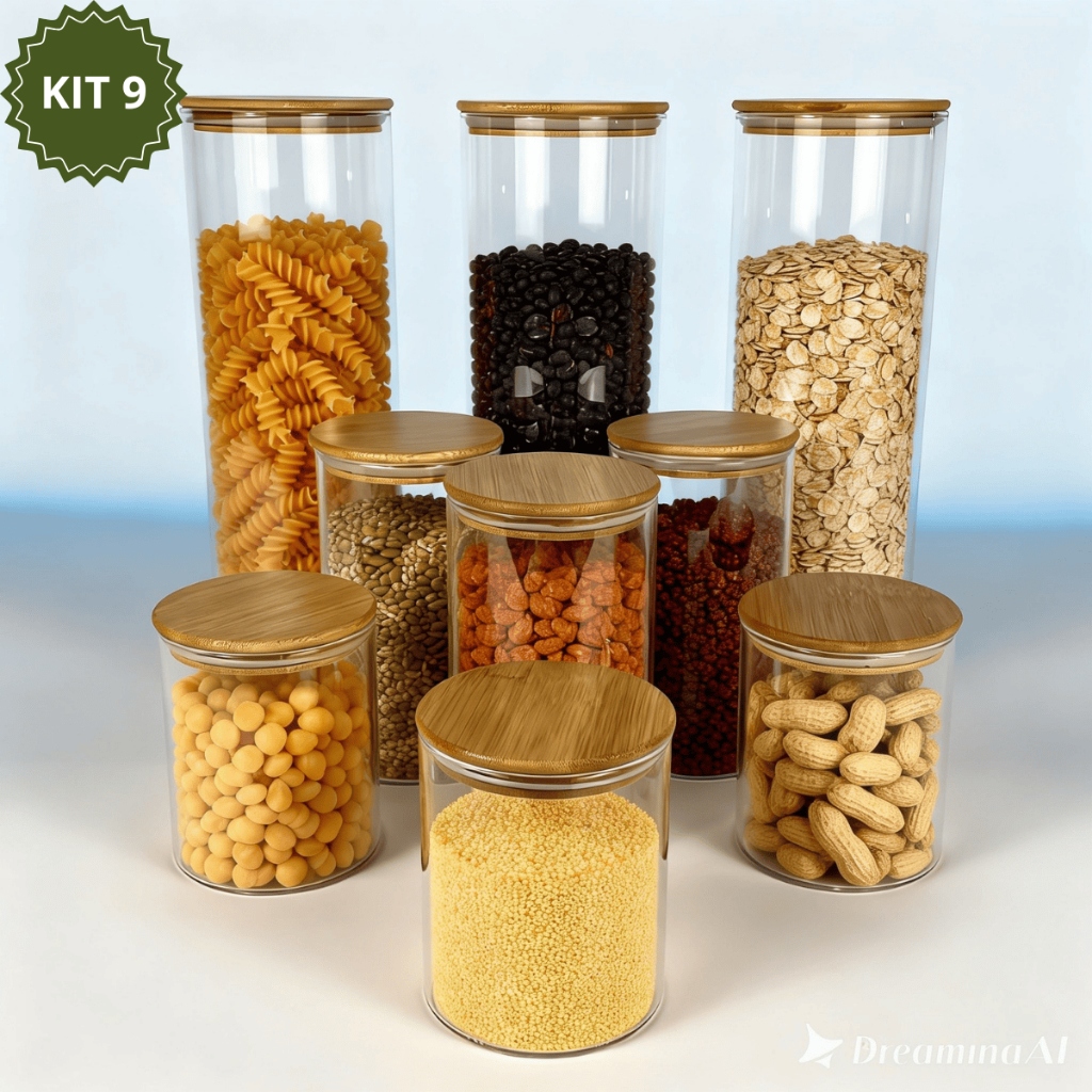 Kit Mix Potes Herméticos de Vidro com Tampa de Bambu Potes para Cozinha Alimentos Empilháveis em Oferta na Shopee