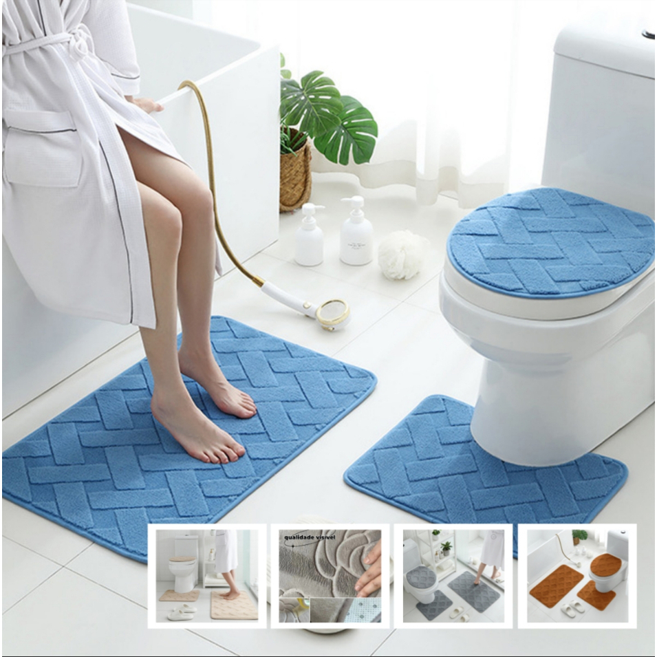 Jogo de Banheiro Glamour kit tapete 3 peças com antiderrapante