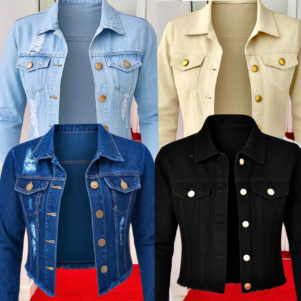 Jaqueta Jeans Feminina Denim Cores Linha Premium Manga Longa