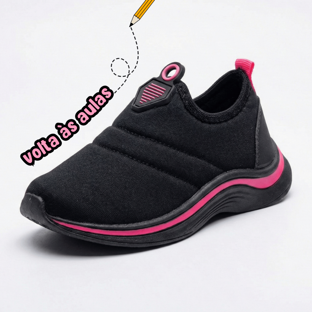 Tenis Infantil Menina Escola Calce Fácil Volta às Aulas Bordado Preto com Rosa Sapekitos em Oferta na Shopee