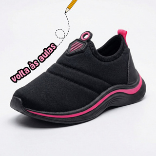 Tenis Infantil Menina Escola Calce Fácil Volta às Aulas Bordado Preto com Rosa Sapekitos em Oferta na Shopee