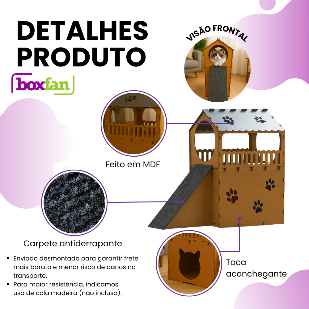 Casa Para Gatos Dois Andares Toca Em Mdf Caramelo Cama Beliche Brinquedo Arranhador Gato Diversão — foto 3